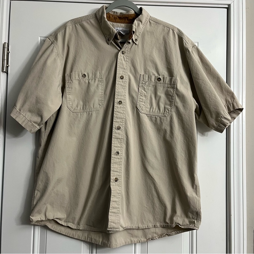 Carhartt Khaki Lightweight Canvas Work Casual Short Sleeve Shirt Men’s XLR